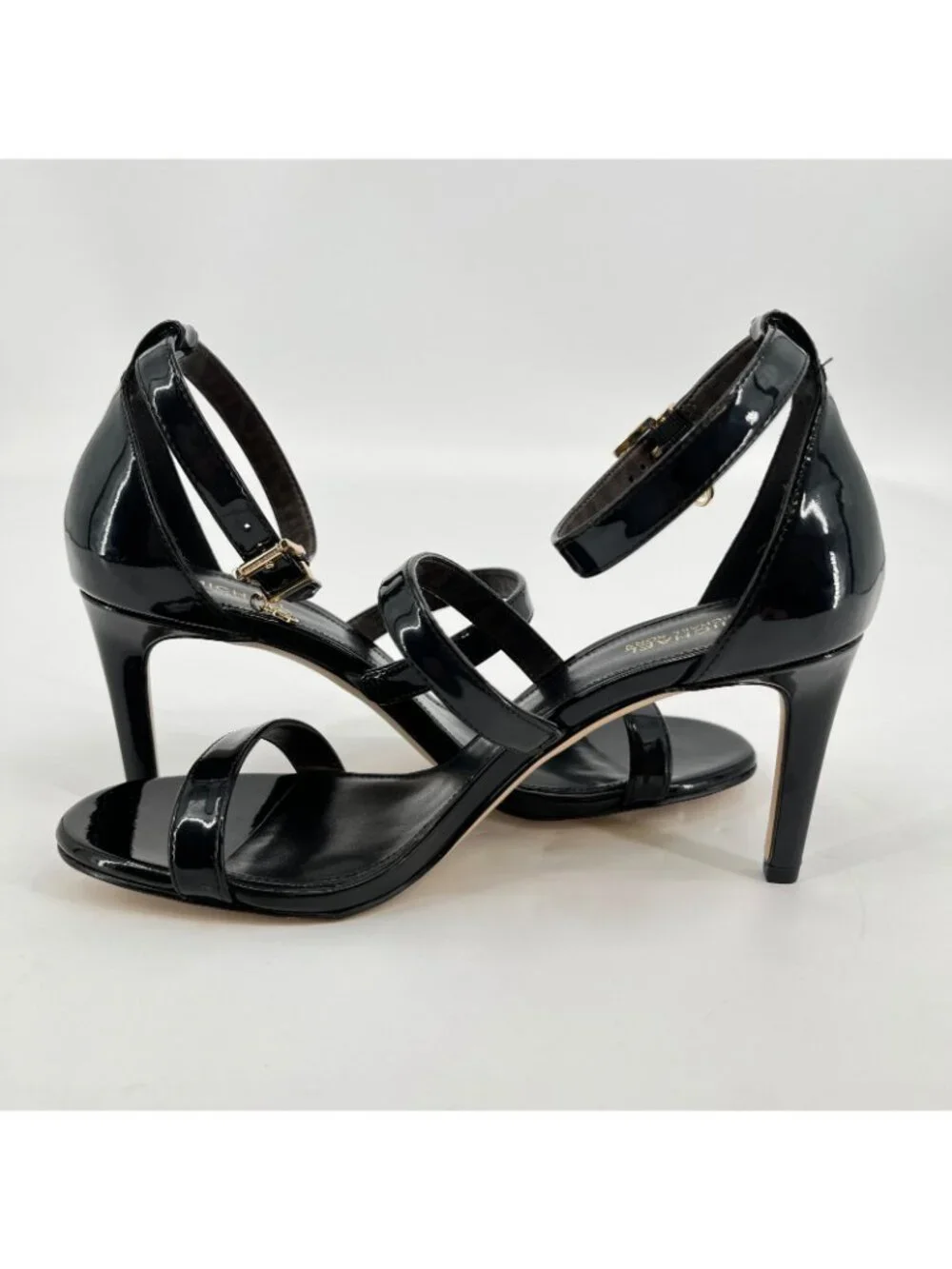 Michael Kors Koda Sandals Black Size 6.5M Faux Leather 3in Heel Ankle Strap